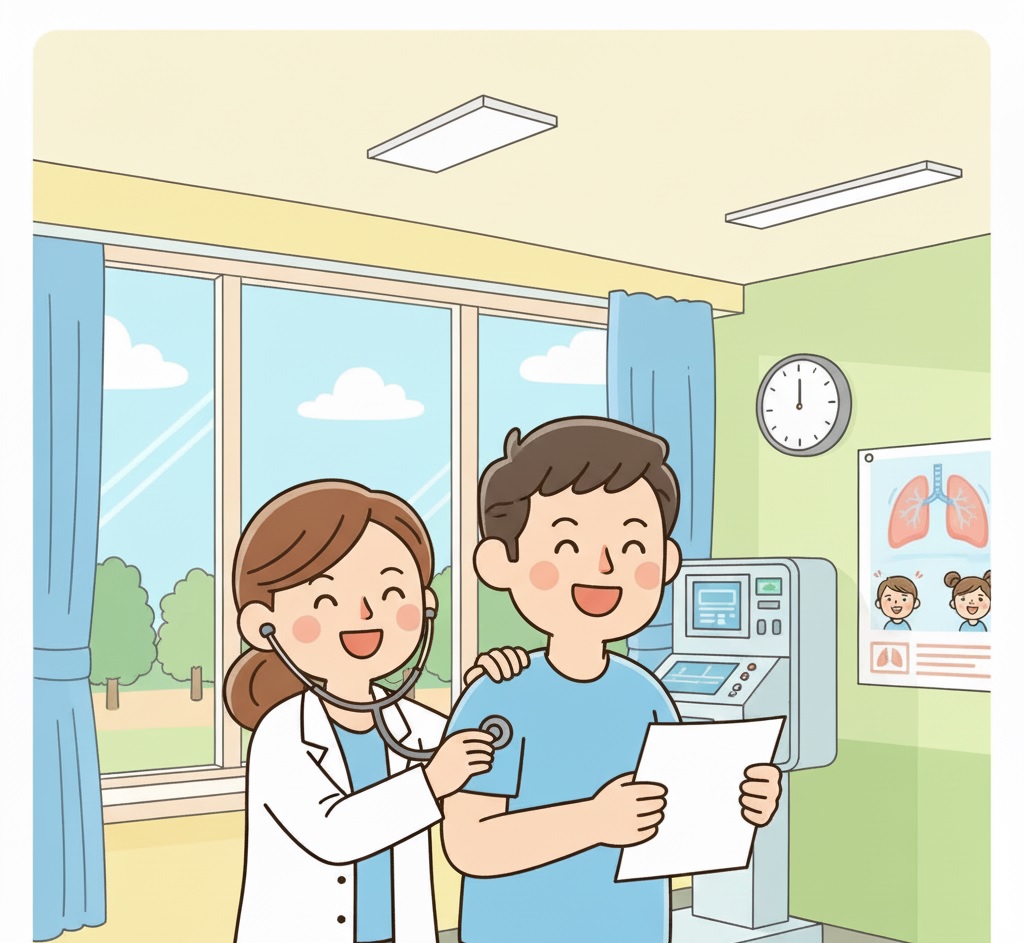 じん肺検診の報告書に関する記事のアイキャッチ画像。役所の書類と電話がデスクに置かれている。